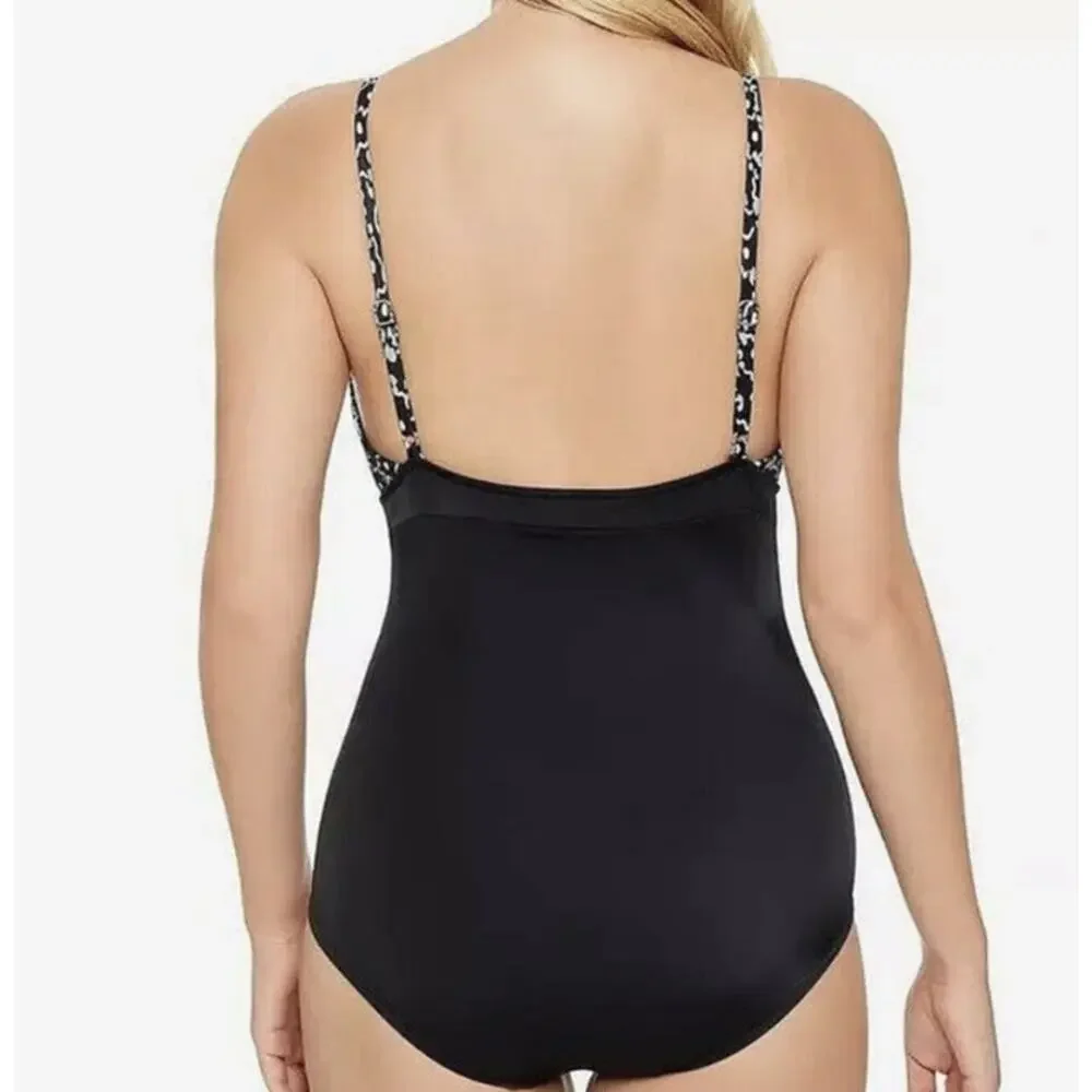 NWT SWIM SOLUTIONS Floral Tummy Control One Piece Swimsuit Bathing Suit 10 Pool - Picture 3 of 11